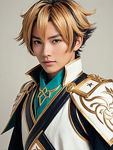 Man in Detailed Childe Genshin Impact Costume Close-Up Headshot