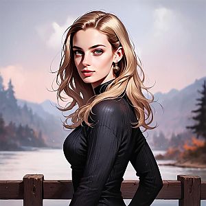 Portrait of a Young Woman by a Serene Lake