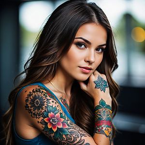 Close-up Portrait of Woman with Tattoos