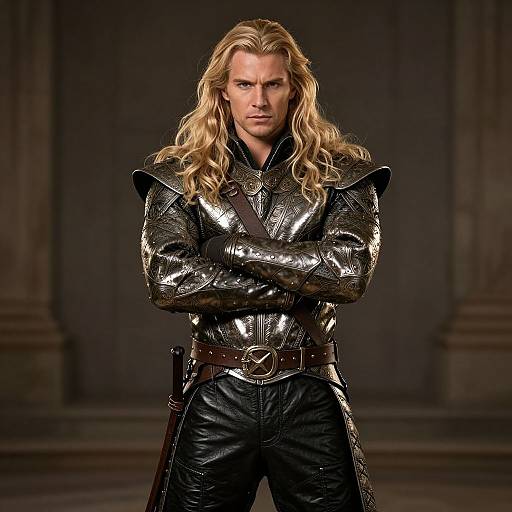 Man in Medieval Fantasy Armor with Long Blonde Hair