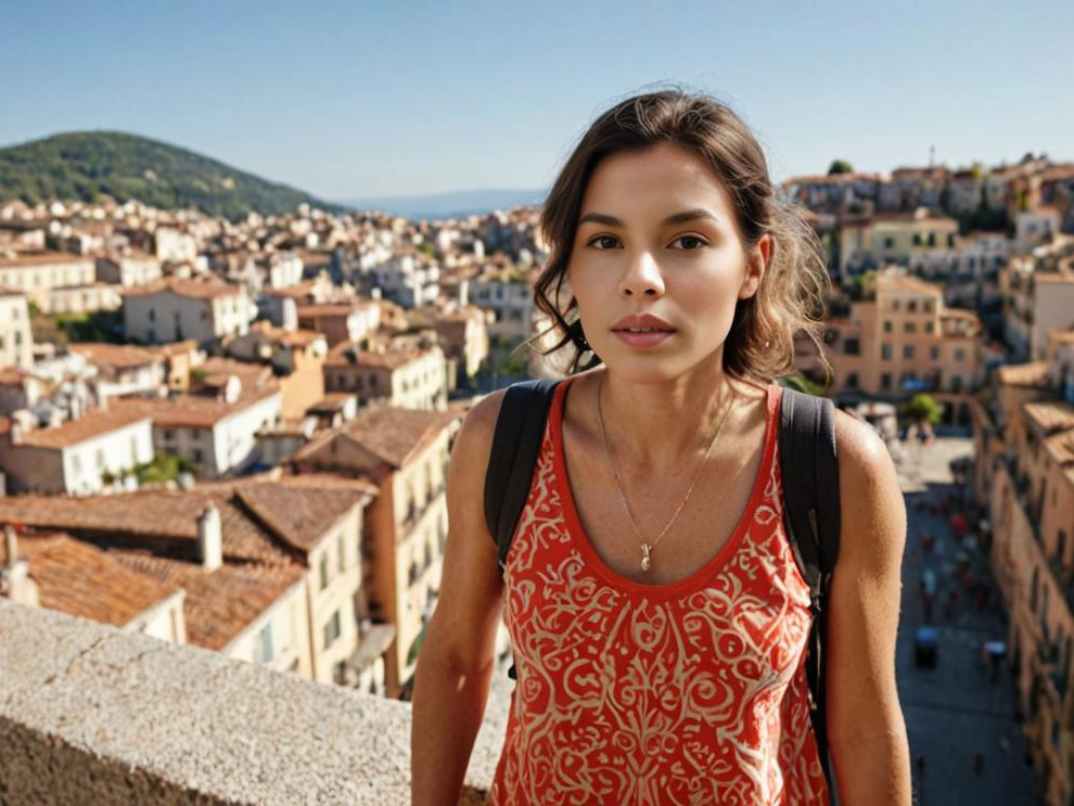 Woman in Red Tank Top and Denim Shorts