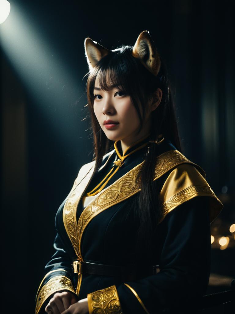 Sexy Kukaku Shiba Cosplay Woman in Detailed Anime Costume with Fox Ears