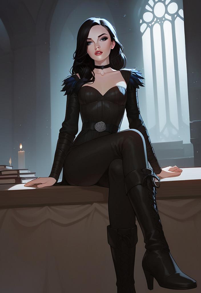 Confident Woman in Gothic Room