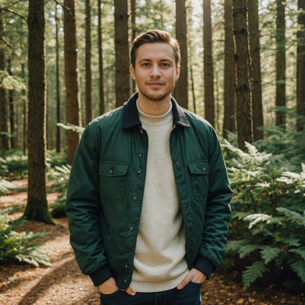 Confident Man in Lush Forest