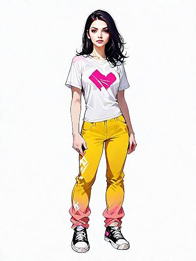 Realistic Comic Style Full-Body Illustration of Woman in Casual Outfit