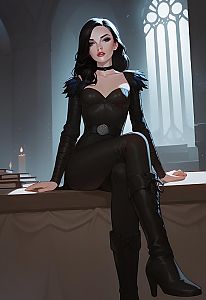 Confident Woman in Gothic Room