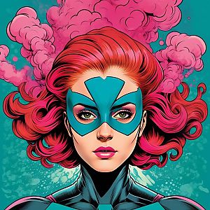 Vibrant Female Superhero with Pink Hair