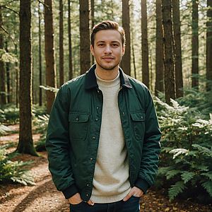 Confident Man in Lush Forest