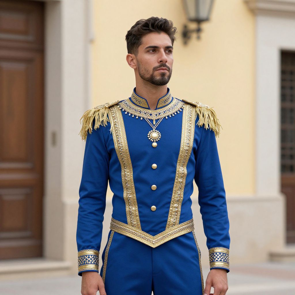 Man in Royal Blue and Gold Regal Costume