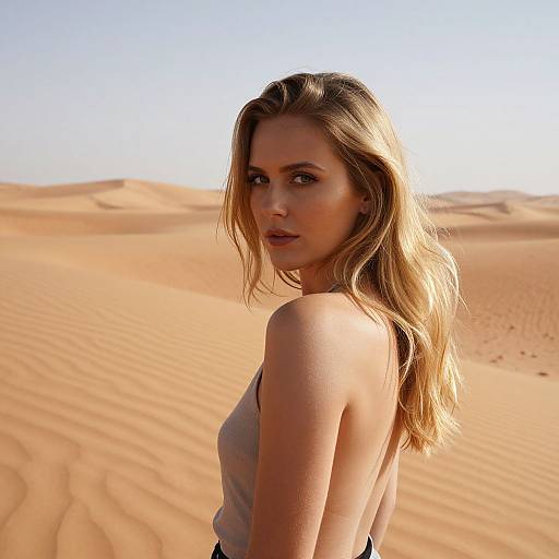 Blonde Woman in Desert Sand Dunes Landscape