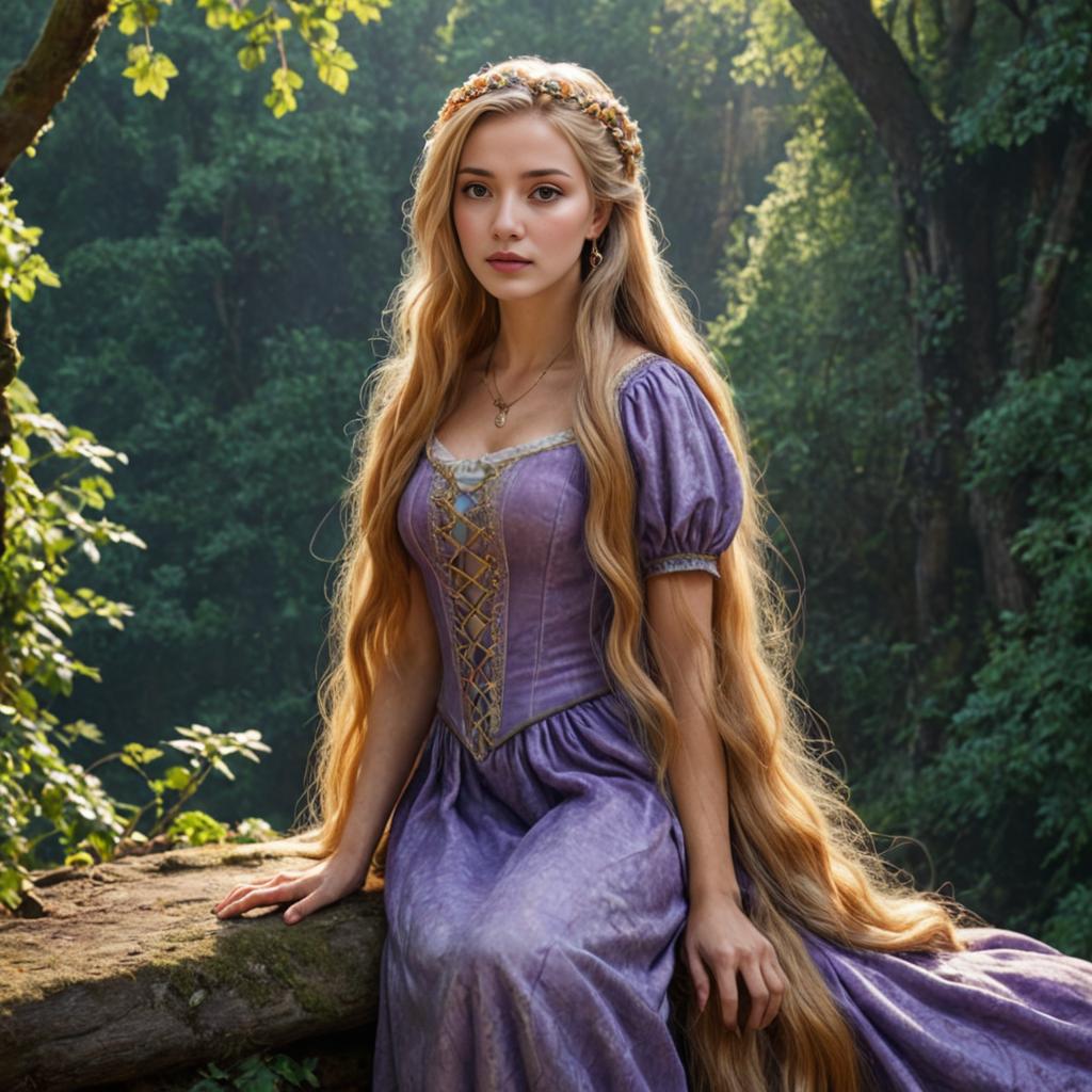 Woman in Lavender Dress with Floral Crown in Forest