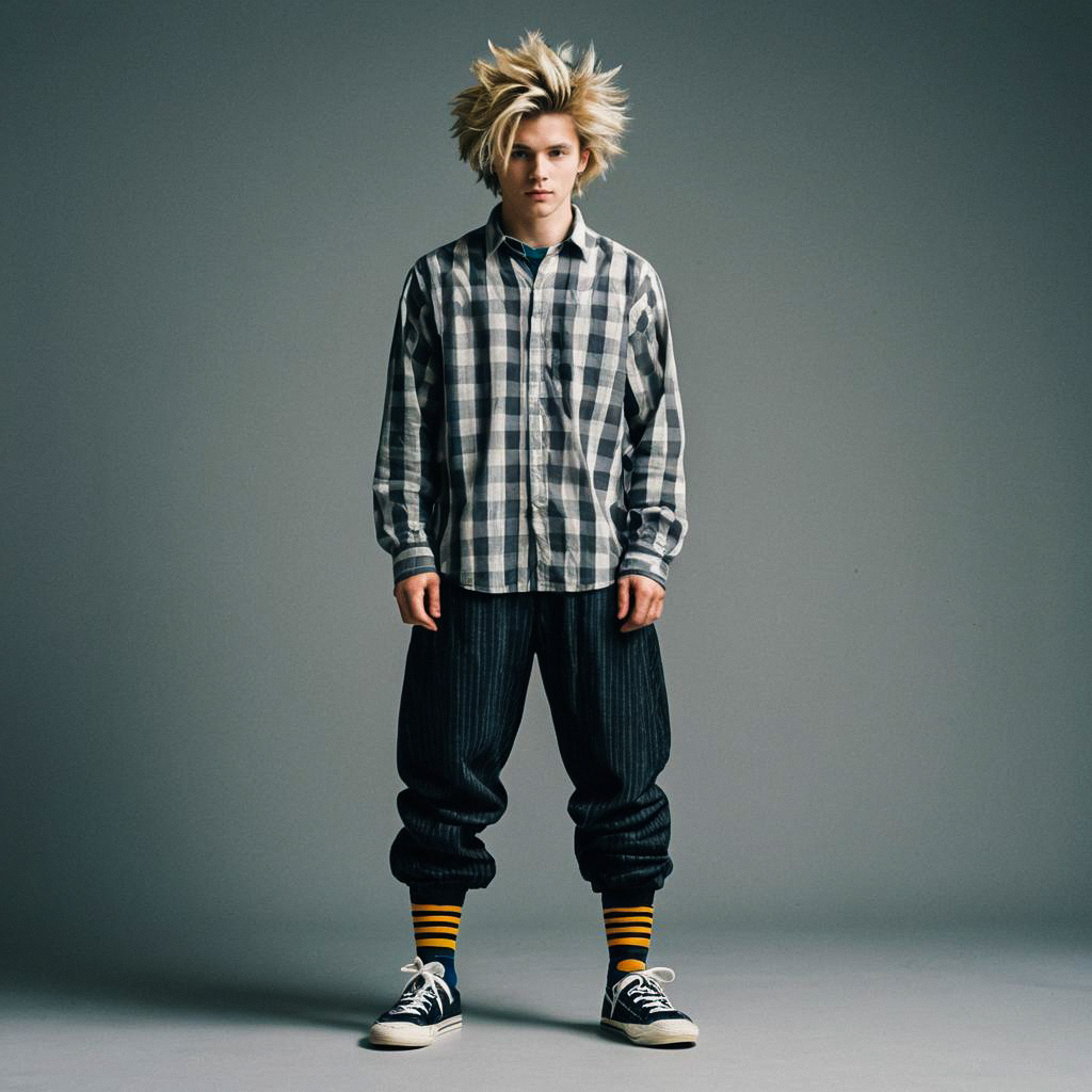 Confident Young Man in Edgy Streetwear Confident Young Man in Edgy Streetwear