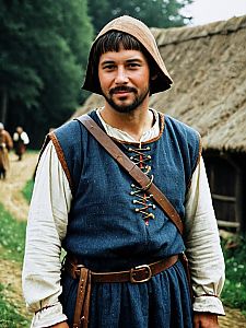 Medieval Peasant Costume Man in Traditional Tunic and Hat