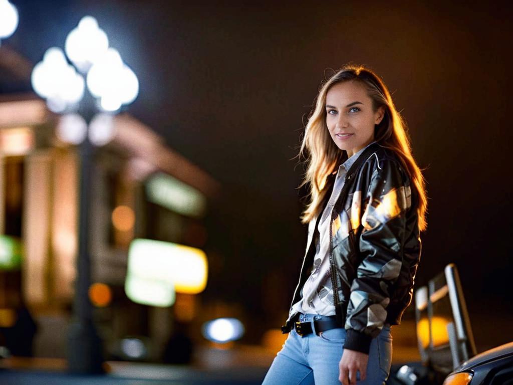 Stylish Young Woman in Urban Evening Setting