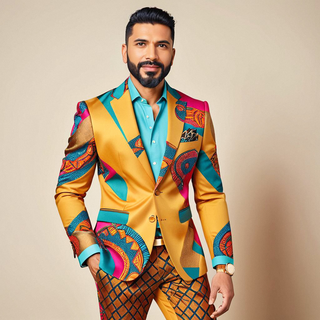 Stylish Man in Bold Patterned Suit
