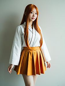 Realistic Orihime Inoue Cosplay Woman Costume with Orange Hair