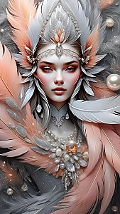 Ethereal Woman with Feather Headdress and Pearls