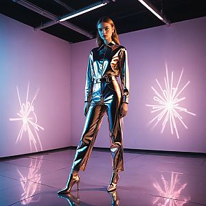 Confident Woman in Metallic Outfit