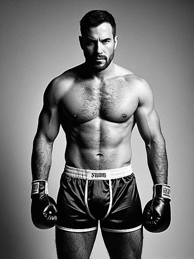 Photorealistic Studio Portrait of Man in Boxer Costume with Gloves