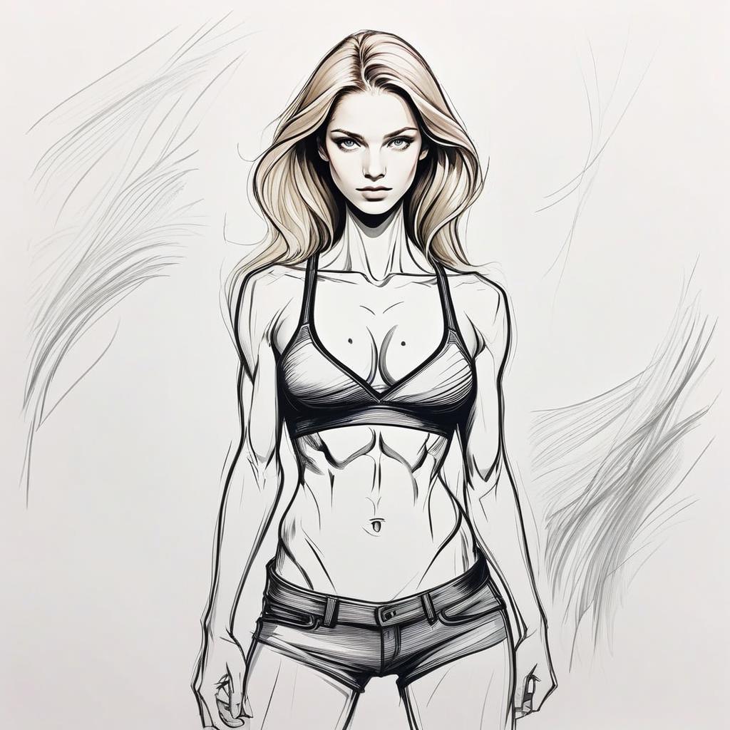 Fit Woman in Sports Bra and Denim Shorts Fit Woman in Sports Bra and Denim Shorts