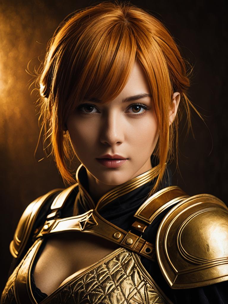 Realistic Yugito Nii Cosplay Woman in Golden Armor