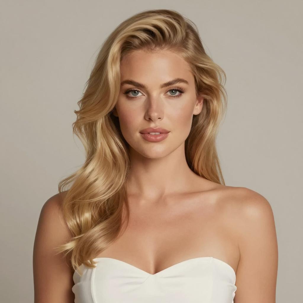 Elegant Blonde Woman Portrait with Natural Makeup and Wavy Hair