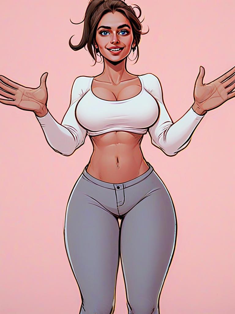 Curvy Woman Digital Art in Comic Book Style with White Crop Top
