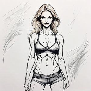 Fit Woman in Sports Bra and Denim Shorts
