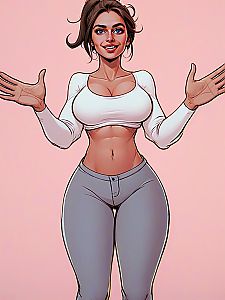 Curvy Woman Digital Art in Comic Book Style with White Crop Top