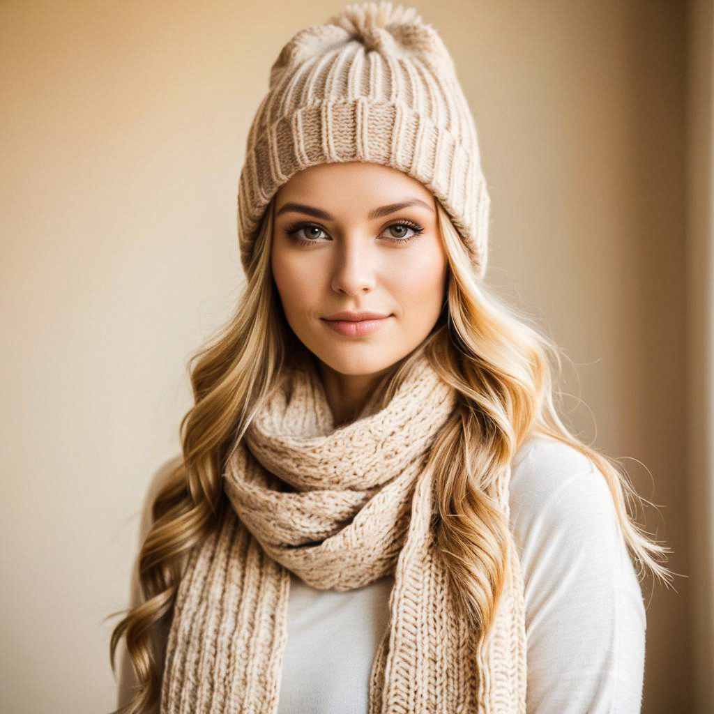Young Woman in Cozy Knit Hat and Scarf Young Woman in Cozy Knit Hat and Scarf