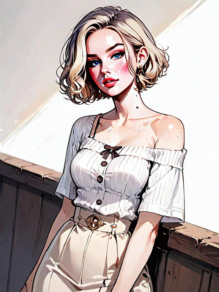 Stylish Blonde Woman in Semi-Realistic Anime Art Style