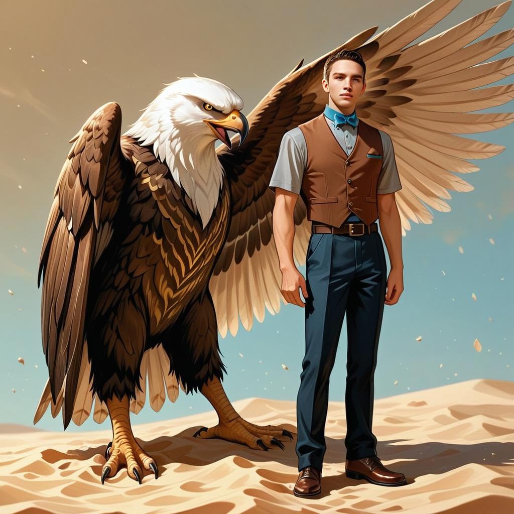 Young Man with Eagle in Desert Landscape Young Man with Eagle in Desert Landscape