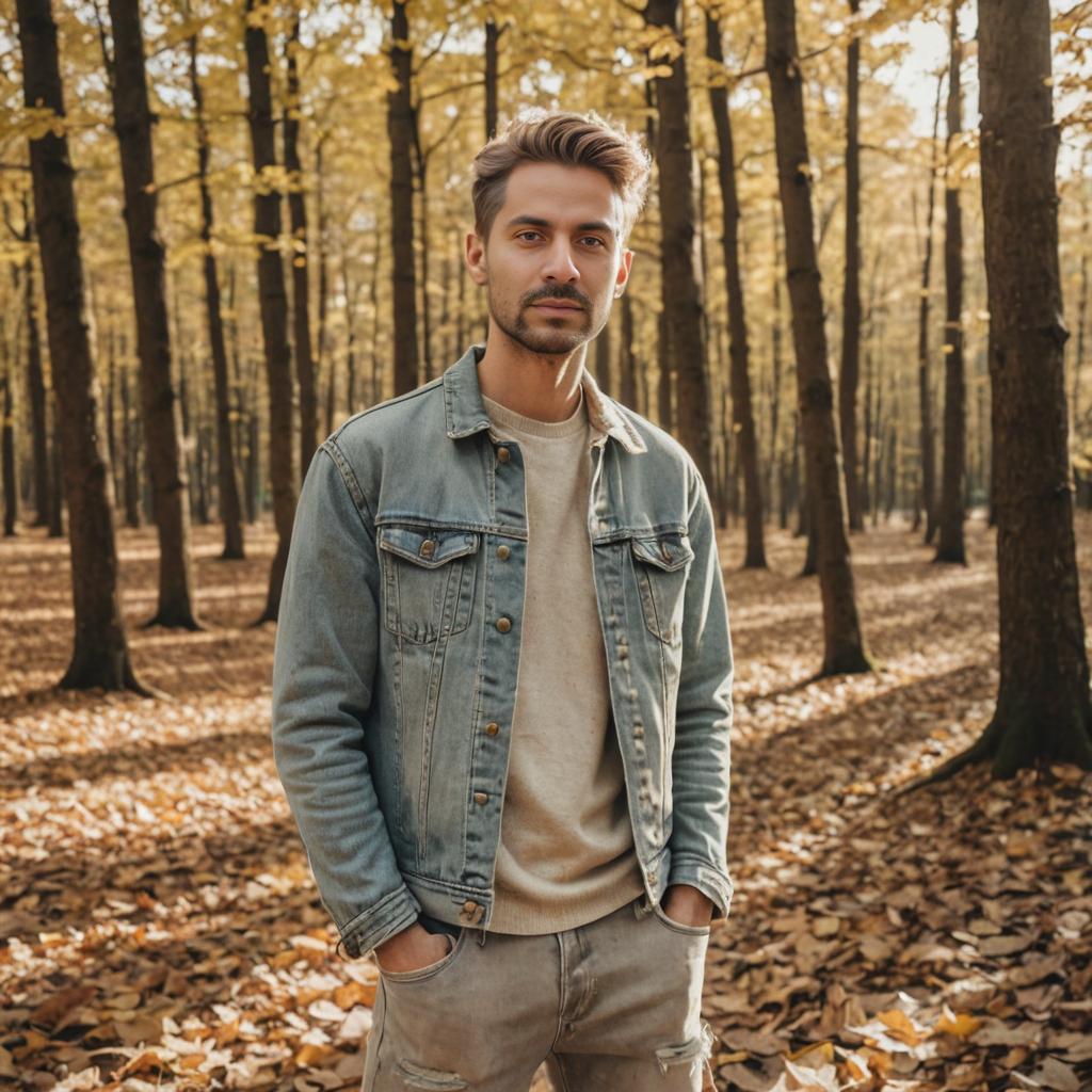 Confident Man in Serene Autumn Forest