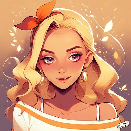 Amamiya Elena Anime Style Blonde Woman Portrait with Orange Bow