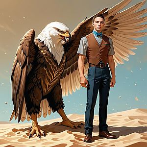 Young Man with Eagle in Desert Landscape