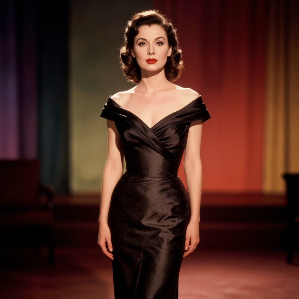 Vintage Hollywood Glamour Woman in Elegant Black Satin Dress