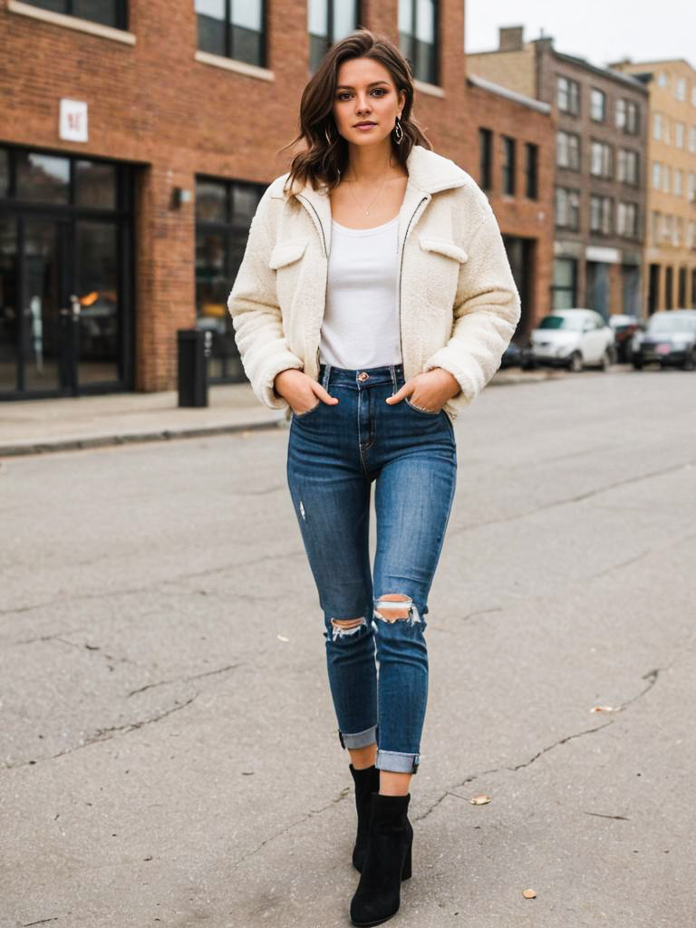 Stylish Woman in Trendy Outfit on City Street