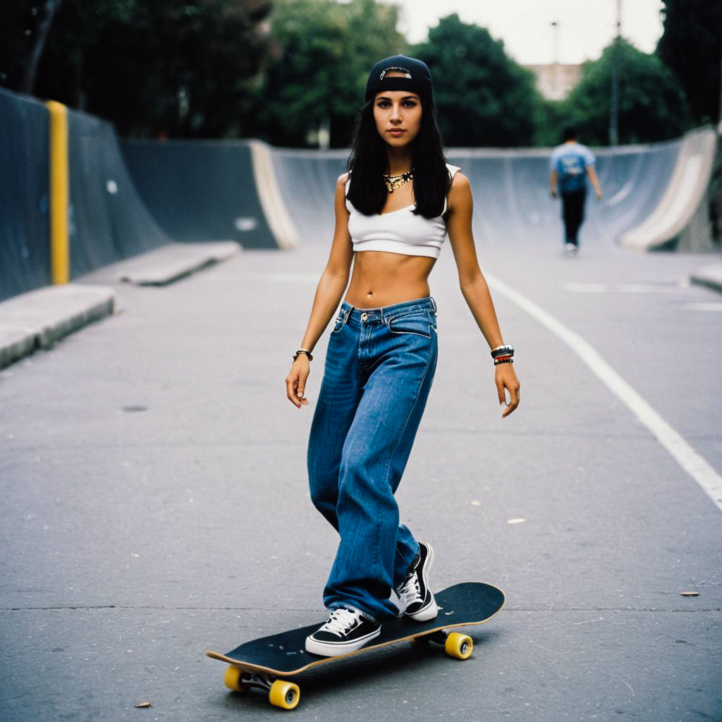 Young Woman Skateboarding in Urban Park Young Woman Skateboarding in Urban Park