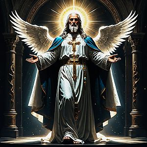 Divine Figure with Radiant Wings and Halo