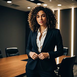 Confident Young Woman in Modern Conference Room