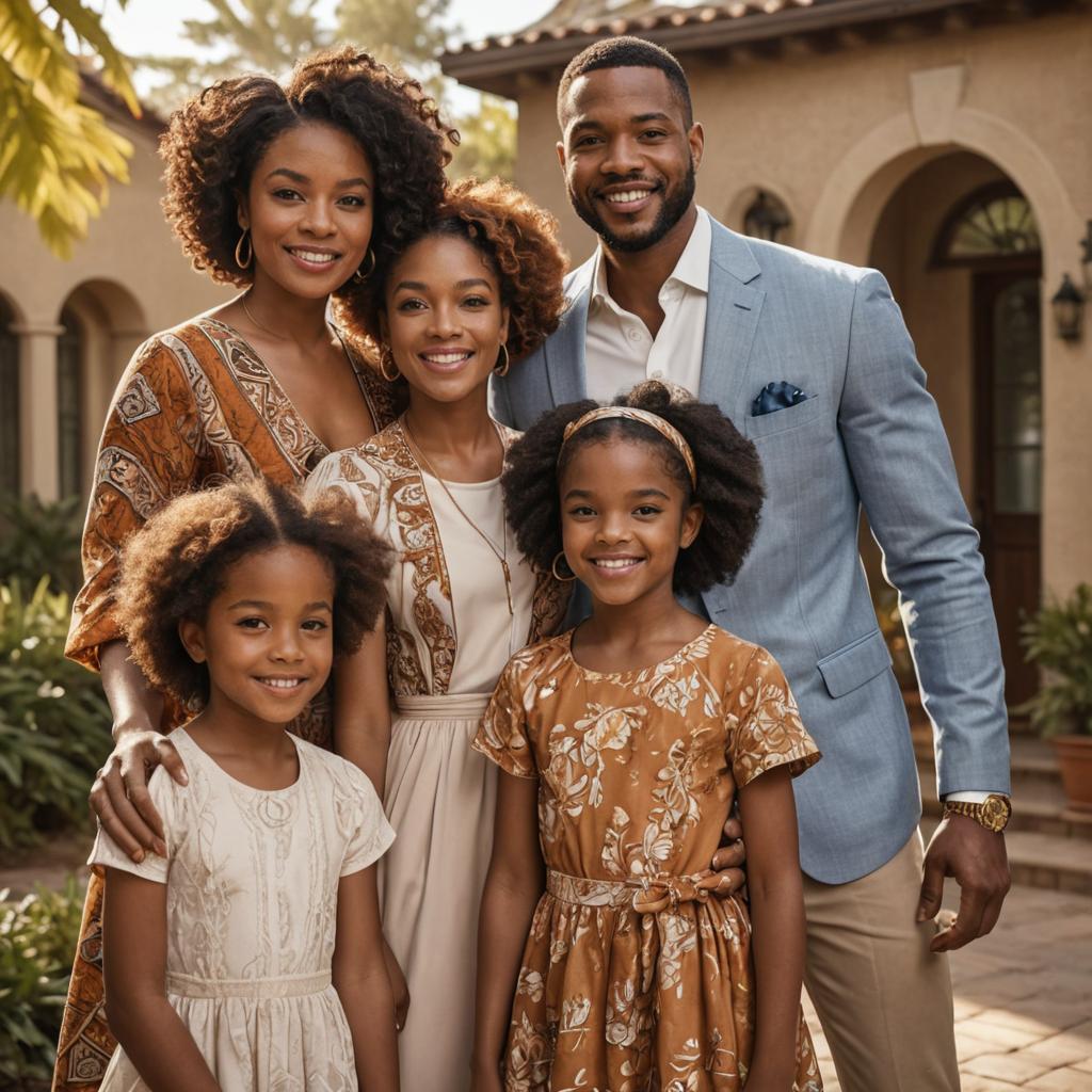 Radiant African-American Family in Elegant Home