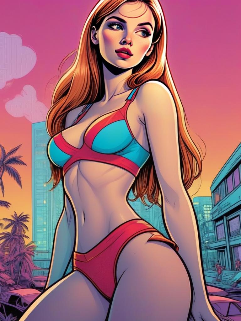 Vibrant Retro Pop Art Woman in Bikini