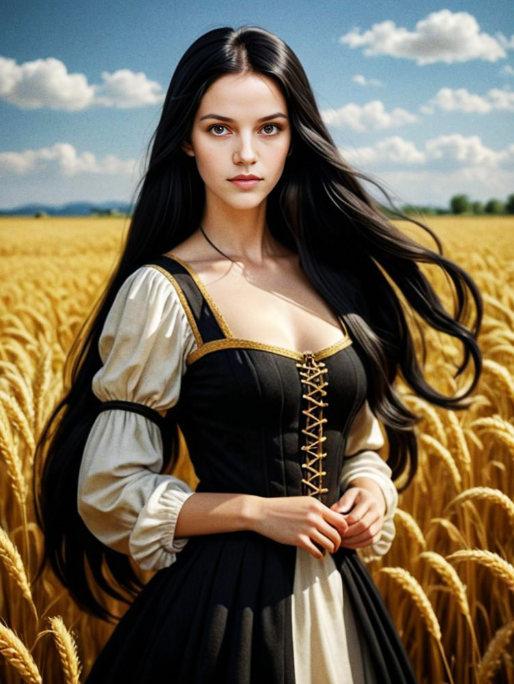 Woman in Historical Dress in Wheat Field