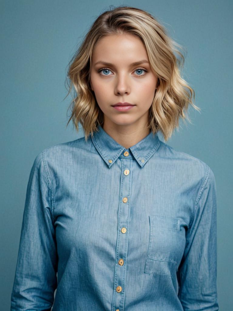 Woman in Denim Shirt