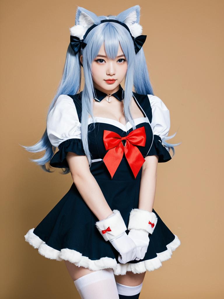 Hammann Azur Lane Cosplay with Cat Ears and Maid Outfit