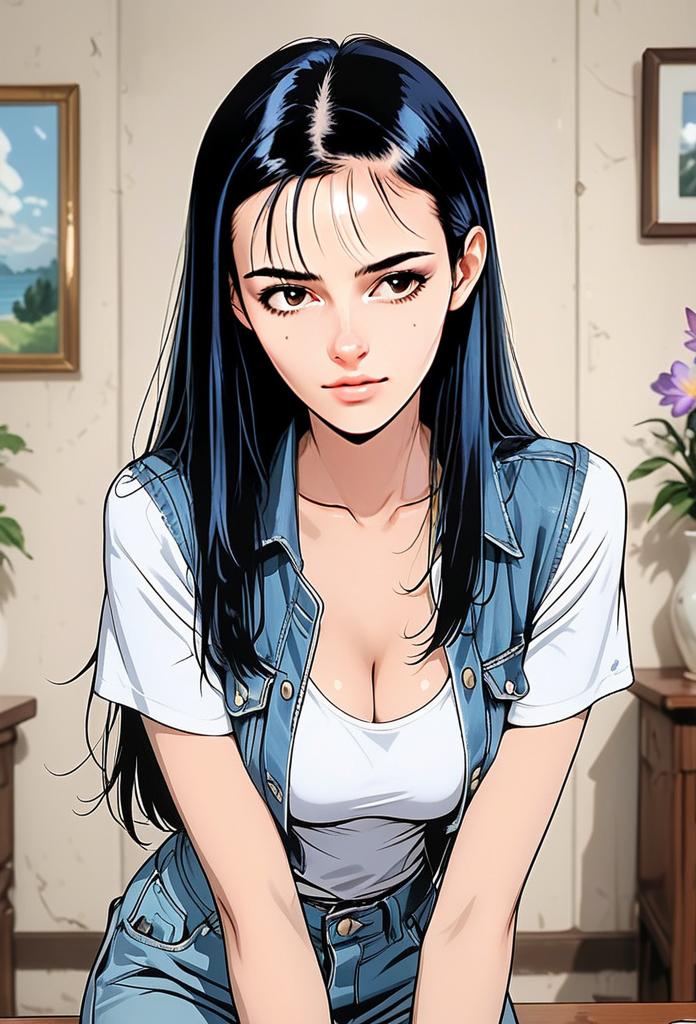 Young Woman in Denim Vest and T-Shirt Young Woman in Denim Vest and T-Shirt