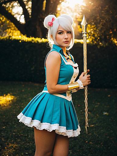 Sexy Mimi Pearlbaton Cosplay Woman Holding Golden Staff