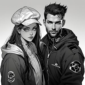 Stylish Young Man and Woman in Urban Fashion