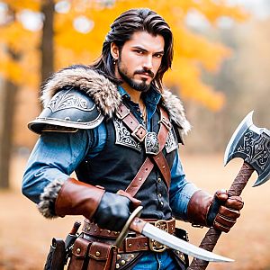 Medieval Warrior in Autumn Forest