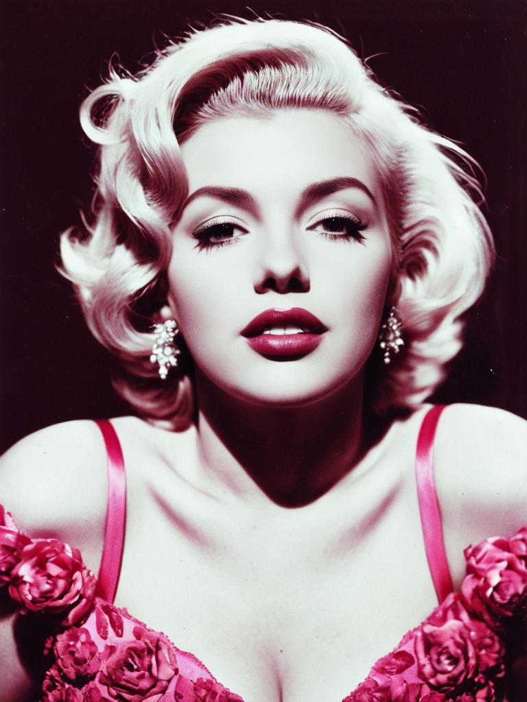 Glamorous Vintage Marilyn Monroe Style Woman in Pink Floral Dress